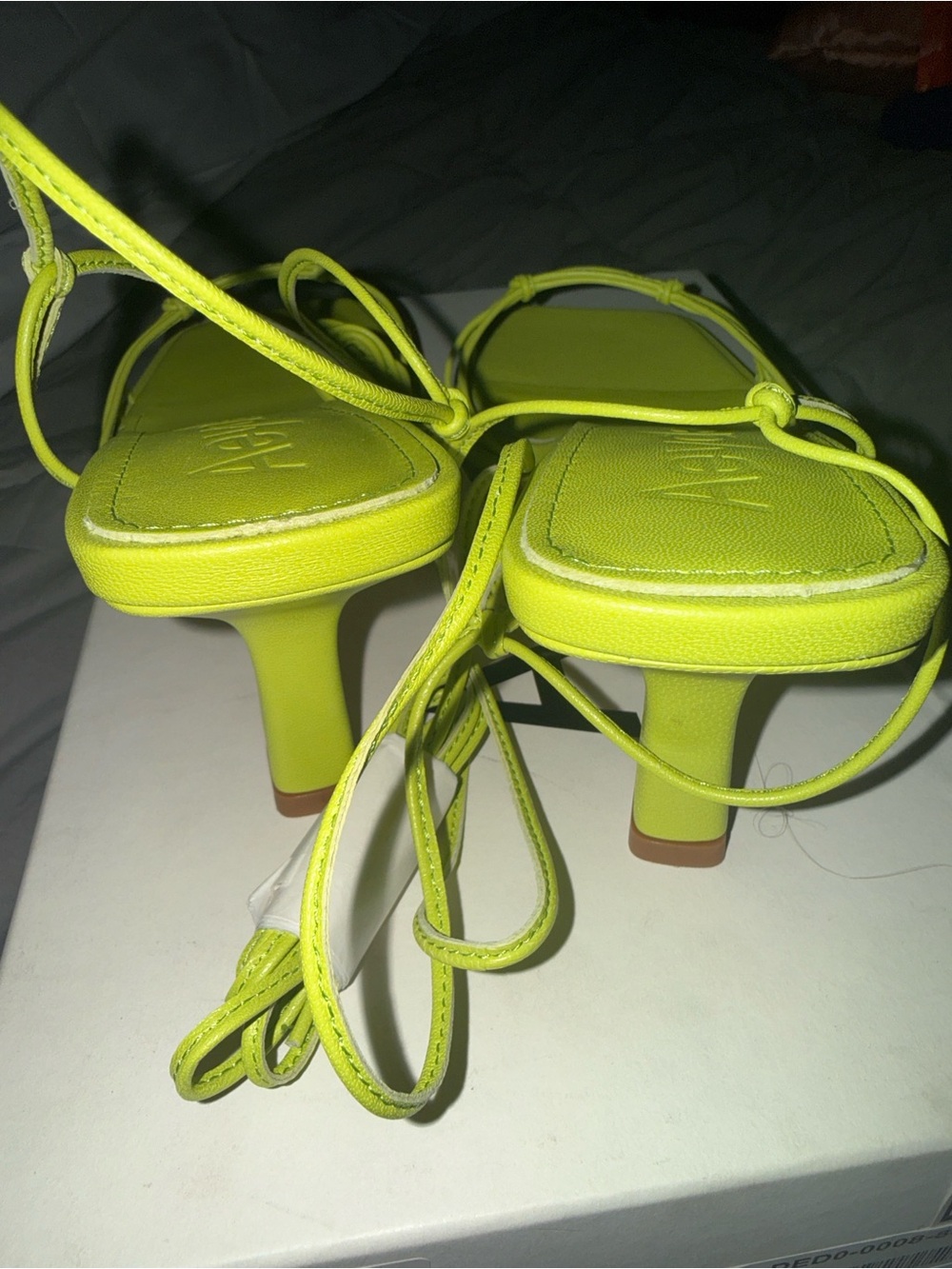 Aeyde Square-Toe Lace-Up Sandals in Neon Green - Picture 3 of 8